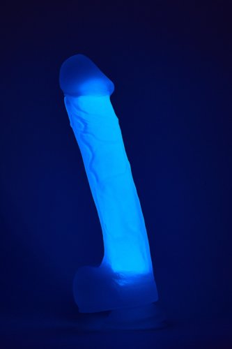 Dildo realist medium glow in the dark, silicon moale, mov, 19 cm