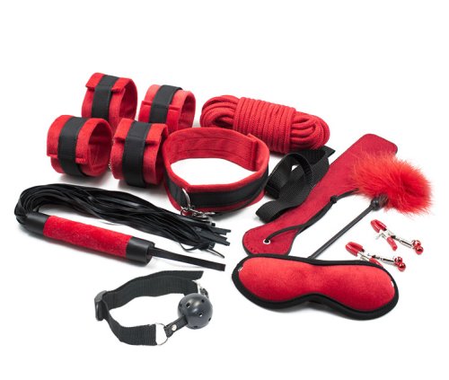 Set bdsm soft touch 10 piese, rosu, guilty toys