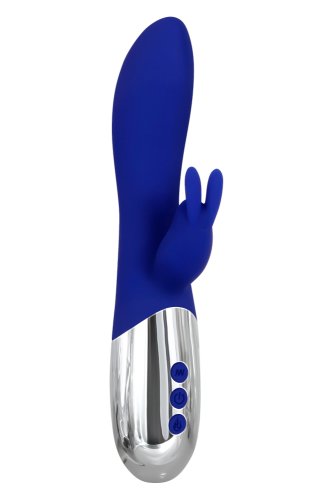 Vibrator royal rabbit warming, 10 moduri vibratii, silicon, usb, albastru, 19.6 cm