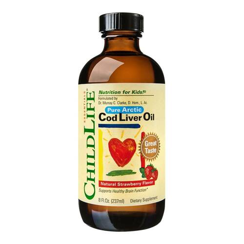 Cod liver oil (gust de capsune) childlife essentials, 237 ml, natural, secom