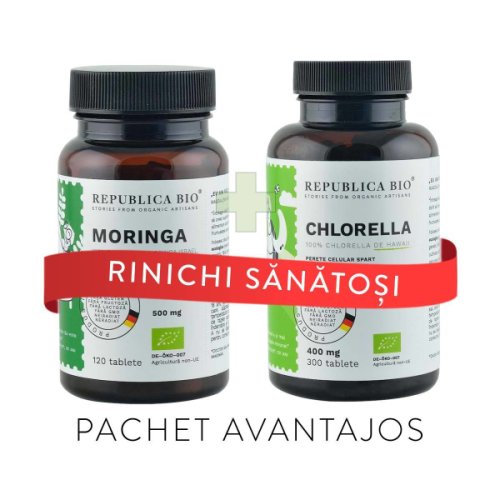 Republica Bio Rinichi sanatosi, pachet promotional (moringa + chorella), bio, raw, vegan