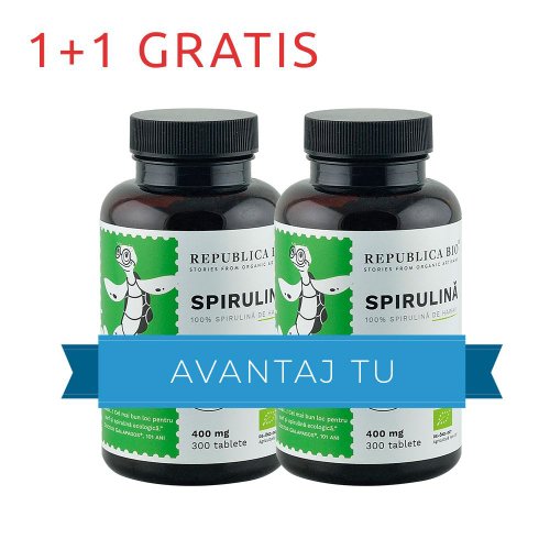 Spirulina ecologica republica bio, 300 tablete, pachet promotional 1+1 gratis, bio, raw, vegan