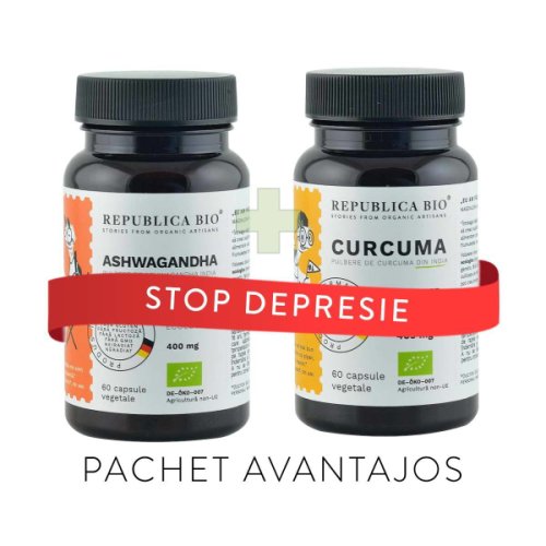 Stop depresie, pachet promotional (curcuma + ashwagandha), bio, raw, vegan