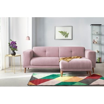Canapea cu 3 locuri și suport pentru picioare bobochic paris luna, roz