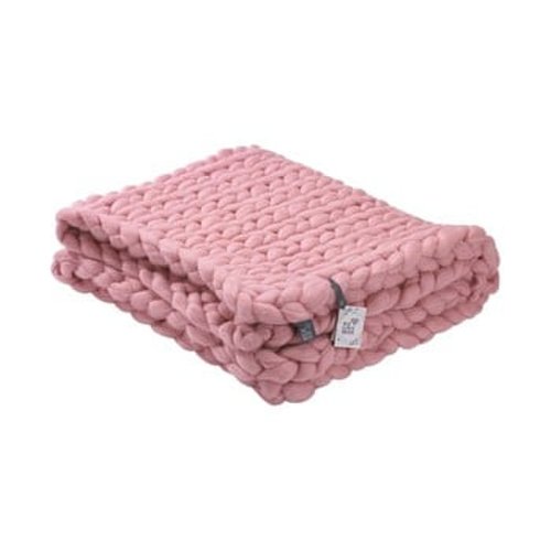 Pled tricotat manual din lână merino welovebeds, 180 x 140 cm, roz
