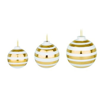 Set 3 ornamente din ceramică pentru pomul de crăciun cu detalii aurii kähler design omaggio, alb