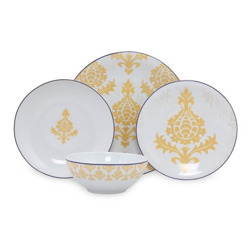 Set veselă 24 piese din porțelan kütahya porselen ornaments, alb-galben