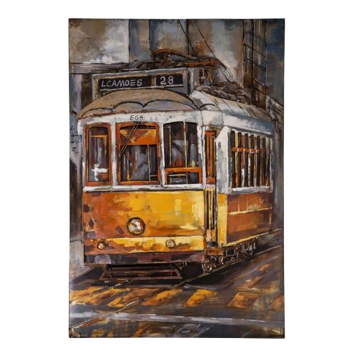 Tablou din metal antic line tramway jaune, 80 x 120 cm