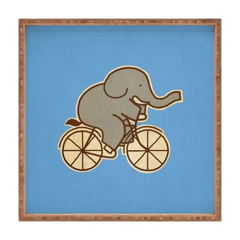 Tavă decorativă din lemn biking elephant, 40 x 40 cm