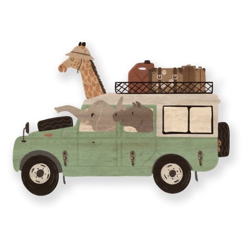 Umeraș de perete verde pentru copii safari van - little nice things