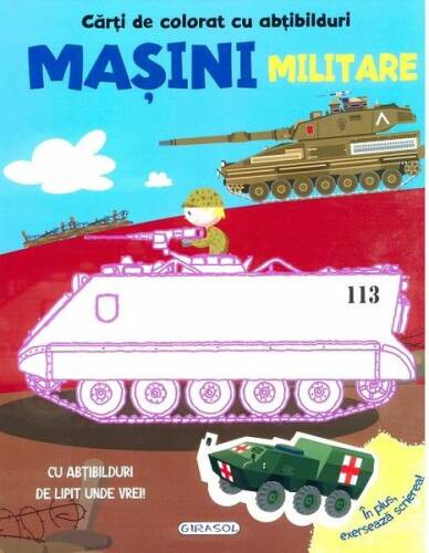 Cărți de colorat cu abțibilduri. mașini militare
