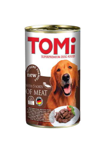 Hrana umeda pentru caini tomi cu 5 feluri de carne 1200 g