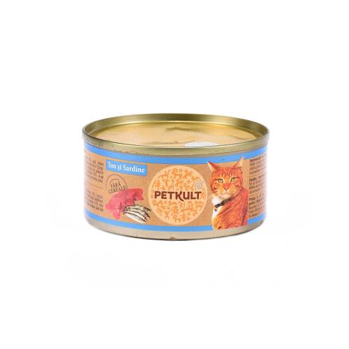 Hrana umeda pentru pisici petkult cat ton cu sardine 80gr