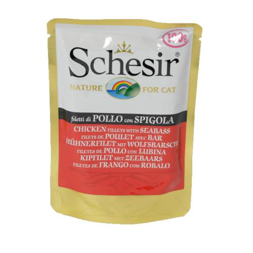 Hrana umeda pentru pisici Schesir cu pui si biban 100 g