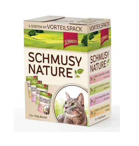 Hrana umeda pentru pisici schmusy nature mix set 12 plicuri x 100 g