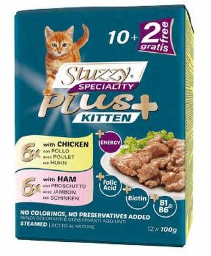 Hrana umeda pentru pisici stuzzy pk kitten pui/sunca 100g 10+2 gratis