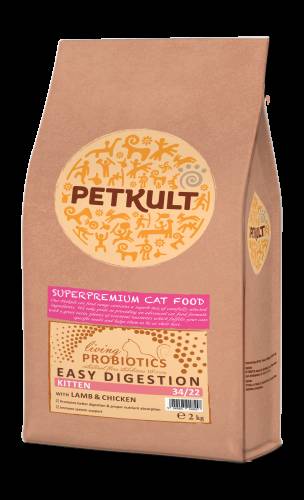 ​hrana uscata pentru pisici petkult probiotics kitten cu miel si pui 2 kg