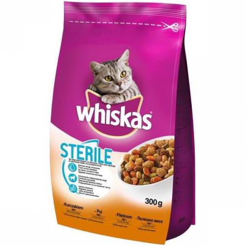 Hrana uscata pentru pisici whiskas sterile cu pui 300 g