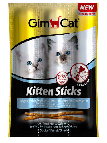 Recompense pentru pisici gimcat sticks kitten cu curcan si calciu 3 bucati