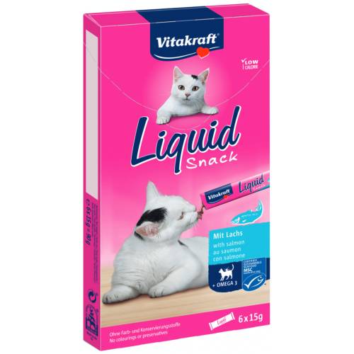 Snack lichid pentru pisici vitakraft cu somon si omega 3 6x15g
