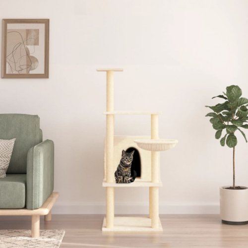 Casa Practica Ansamblu de pisici cu stâlpi din funie de sisal, crem, 132 cm