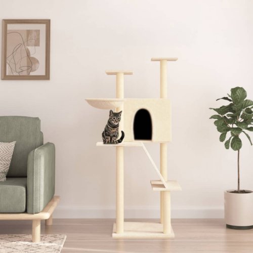 Casa Practica Ansamblu de pisici cu stâlpi din funie de sisal, crem, 143 cm