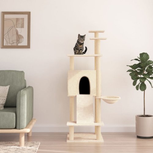Casa Practica Ansamblu de pisici cu stâlpi din funie de sisal, crem, 153 cm