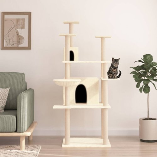 Casa Practica Ansamblu de pisici cu stâlpi din funie de sisal, crem, 166 cm