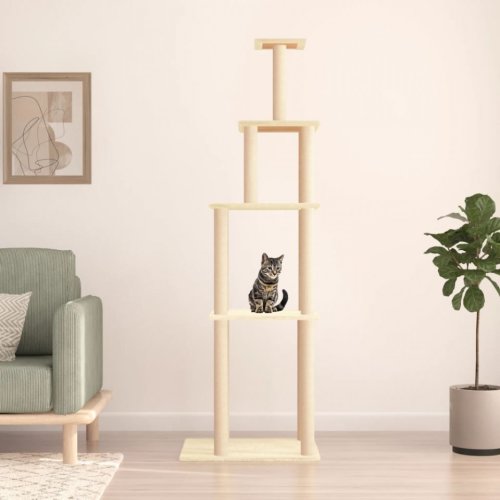 Ansamblu de pisici cu stâlpi din funie de sisal, crem, 183 cm