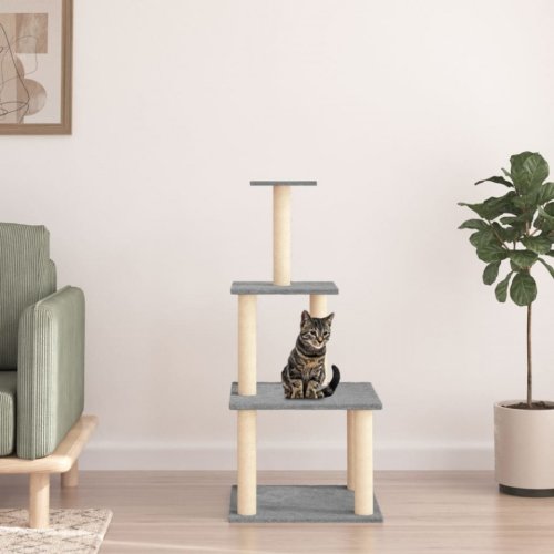 Ansamblu de pisici, stâlpi din funie sisal, gri deschis, 111 cm
