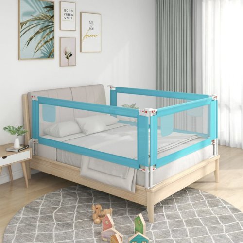 Balustradă de protecție pat copii, albastru, 120x25 cm, textil