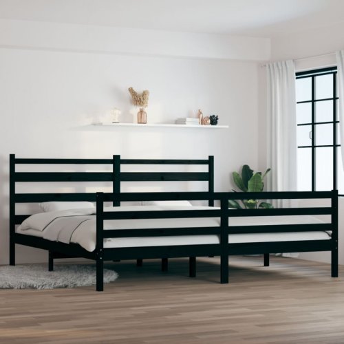 Cadru de pat, 200x200 cm, lemn masiv de pin, negru