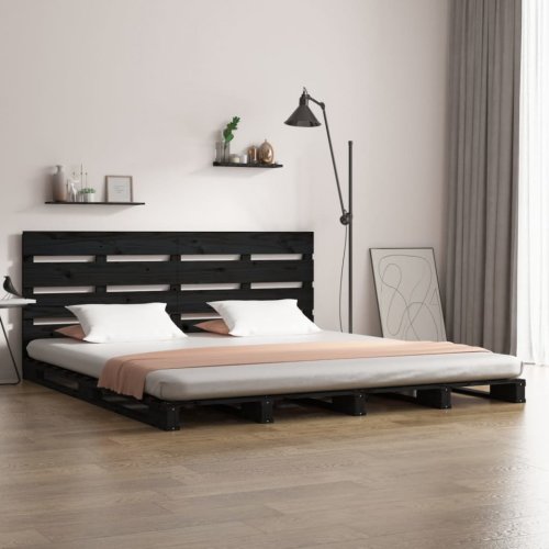 Cadru de pat double 4ft6, negru, 135x190 cm, lemn masiv de pin