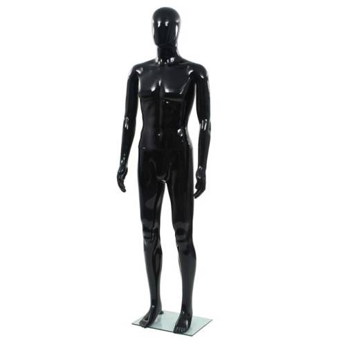 Corp manechin masculin, suport din sticlă, negru lucios 185 cm