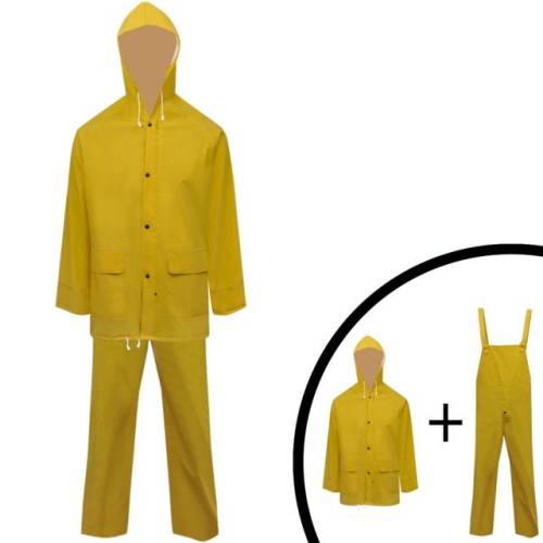 Costum de ploaie impermeabil cu glugă, l, galben, 2 piese