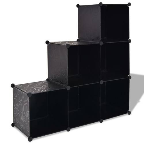 Dulap de depozitare tip cub, cu 6 compartimente, negru