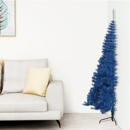 Jumătate brad de crăciun artificial suport, albastru 240 cm pvc