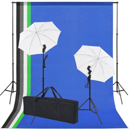 Kit studio foto: 5 fundaluri colorate   2 umbrele