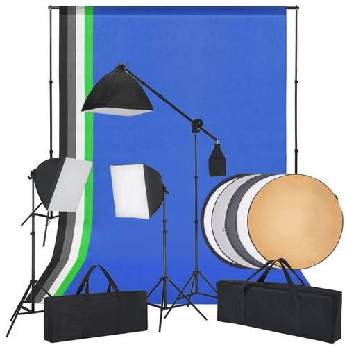 Kit studio foto cu lumini softbox, fundaluri și un reflector