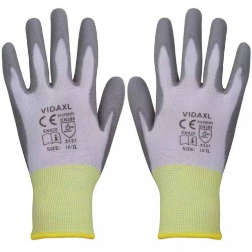 Mănuși de protecție pu albe și gri mărimea 10/xl, 24 perechi