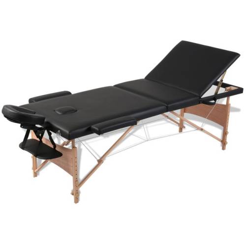 Casa Practica Masă de masaj pliabilă 3 părți cadru din lemn negru