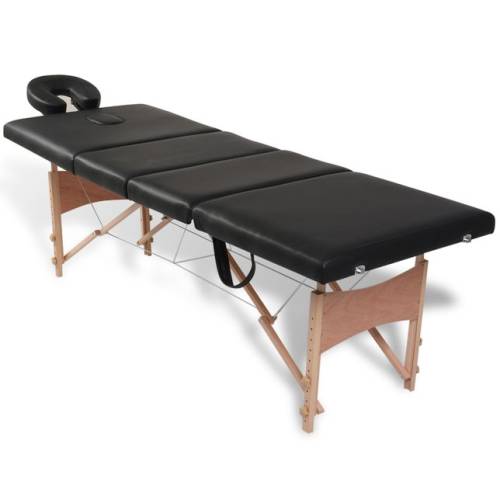 Masă de masaj pliabilă 4 părți cu cadru din lemn negru