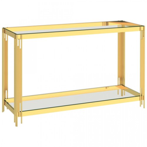 Masă laterală auriu, 120 x 40 x 78 cm, oțel inoxidabil & sticlă