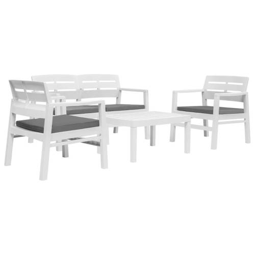 Set mobilier de exterior, 4 piese, alb, plastic