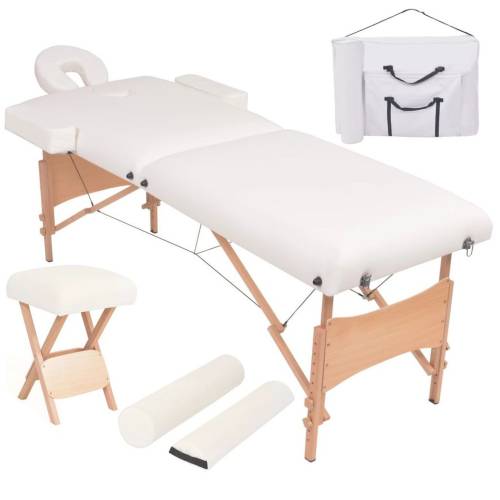 Casa Practica Set taburet și masă masaj pliabilă 2 zone, grosime 10 cm, alb