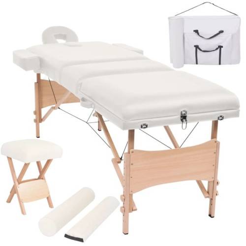 Set taburet și masă masaj pliabilă 3 zone, grosime 10 cm, alb