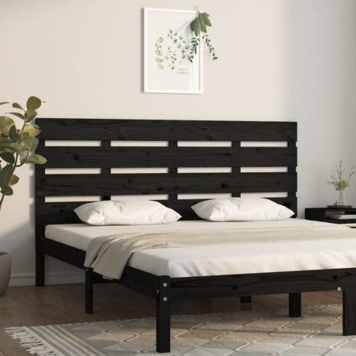 Tăblie de pat, negru, 140x3x80 cm, lemn masiv de pin