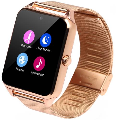 Ceas smartwatch cu telefon iuni gt08s plus, curea metalica, camera, antizgarieturi, gold