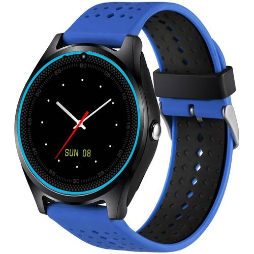 Ceas smartwatch cu telefon iuni v9 plus, touchscreen, 1.3 inch hd, camera 2mp, ios si android, albastru