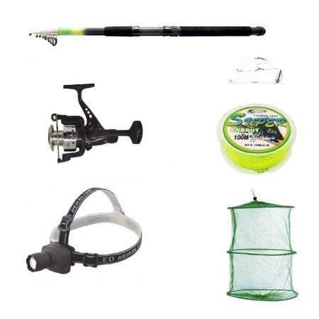Pachet complet pescuit sportiv cu lanseta 3.6m, mulineta qfc1000 cu 6 rulmenti, lanterna frontala si accesorii